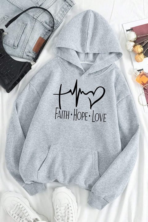 سویشرت اورسایز چاپ Faith Hope Love uyguntarz