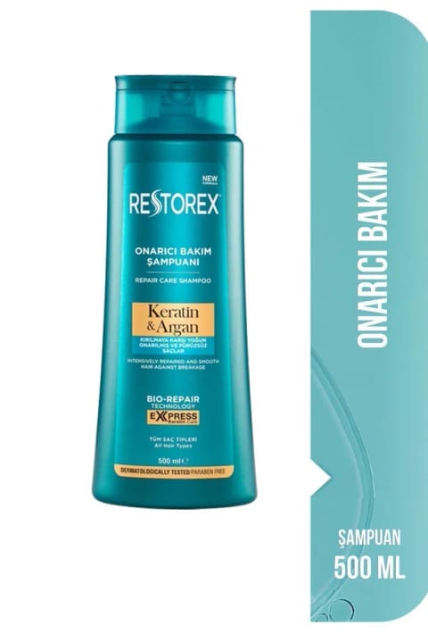 شامپو ترمیم‌کننده Restorex با کراتین و آرگان ۵۰۰ میلی‌لیتر