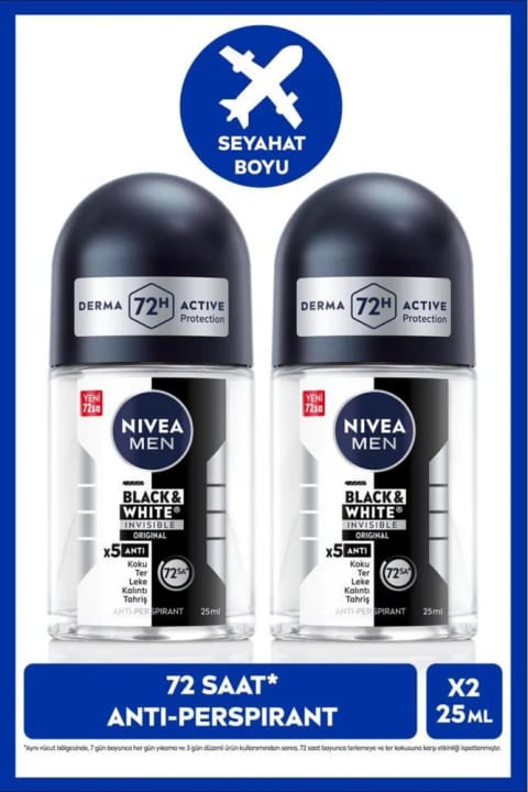 NIVEA MEN رول‌آن دئودورانت بلک اند وایت نامرئی اورجینال ۲۵ میلی‌لیتر