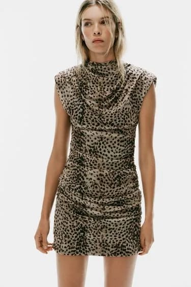 ANIMAL PRINT DRAPED TULLE DRESS