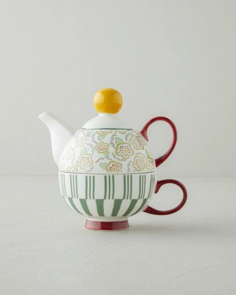 ست قوری New Bone China نوستالژیک سرنیتی ۳۸۰ – ۲۶۰ میلی‌لیتر بورگوندی – خردلی