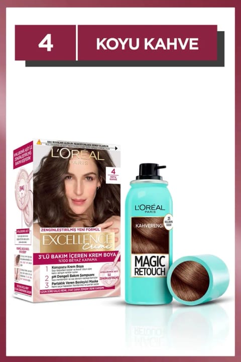 رنگ مو L'Oreal Paris Excellence Creme 4 قهوهای تیره + مخصوص موهای سفید