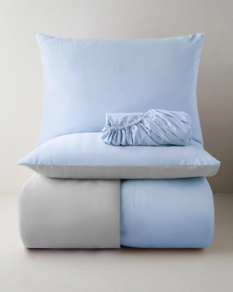 ست روتختی یک نفره با ملحفه Plain %100 پنبه‌ای 160x220 سانتی‌متر آبی - خاکستری
