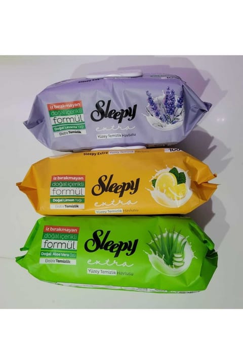 Sleepy دستمال تمیزکننده سطوح 3×100 (روغن اسطوخودوس و روغن لیمو و عصاره آلوئه ورا)