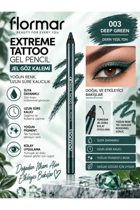 فلامار Extreme Tattoo - 003 Deep Green - 1.2 g - مقاوم در برابر آب با پیگمنت غلیظ