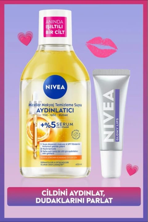 NIVEA روشن‌کننده میسلار واتر پاک‌کننده آرایش 400ml و بالم لب Glowy Lips