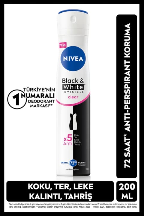 NIVEA زنانه اسپری دئودورانت Black&White Invisible Clear 200ml