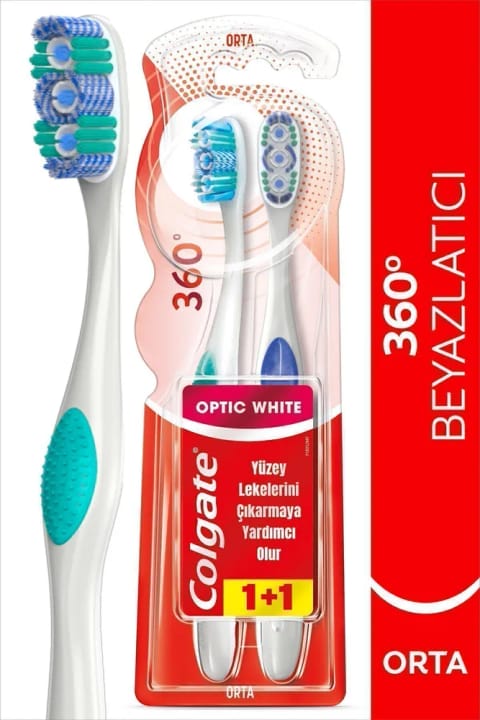 Colgate 360 Optik Beyaz مسواک متوسط سفیدکننده 1+1 مراقبت دهان و بهداشت دهان...