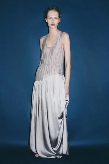 LONG COMBINED VOLUMINOUS DRAPED DRESS