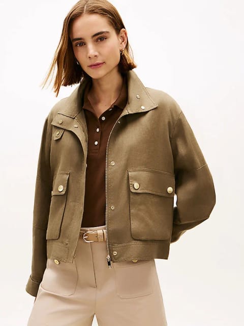 Tommy Hilfiger زنانه کت لینن Bomber