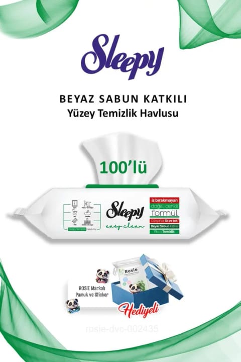 Sleepy Easy Clean حوله پاککننده سطح با بوی صابون سفید ۱۰۰ عددی و Rosie