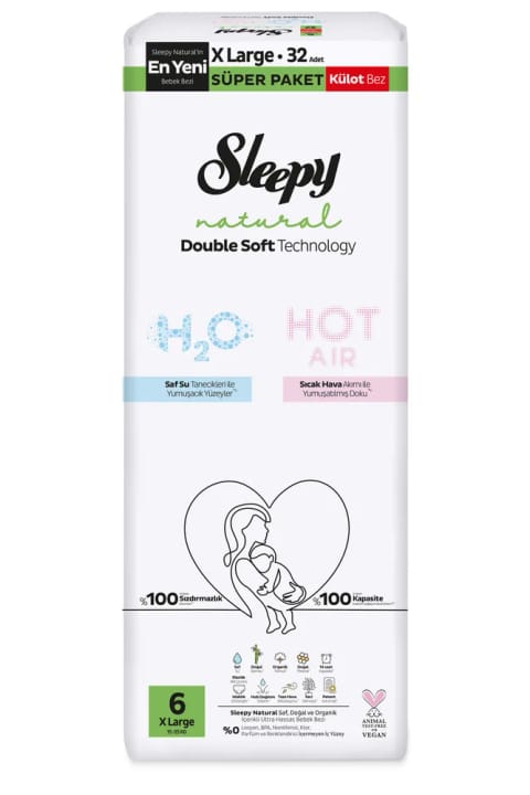 Sleepy Natural Double Soft شورت پوشک سایز ۶ XL ۱۵-۲۵ کیلوگرم ۳۲ عددی