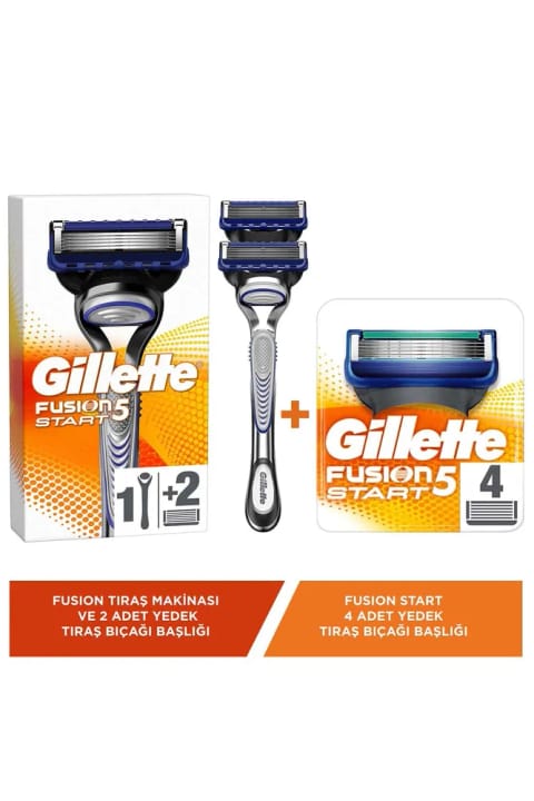 Gillette Fusion Start ماشین اصلاح + ۲ عدد هد یدکی تیغ + هد یدکی تیغ x4