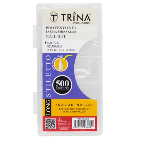 ست ناخن مصنوعی بلند استیلتو Trina بسته ۵۰۰ عددی TRNNAIL0015
