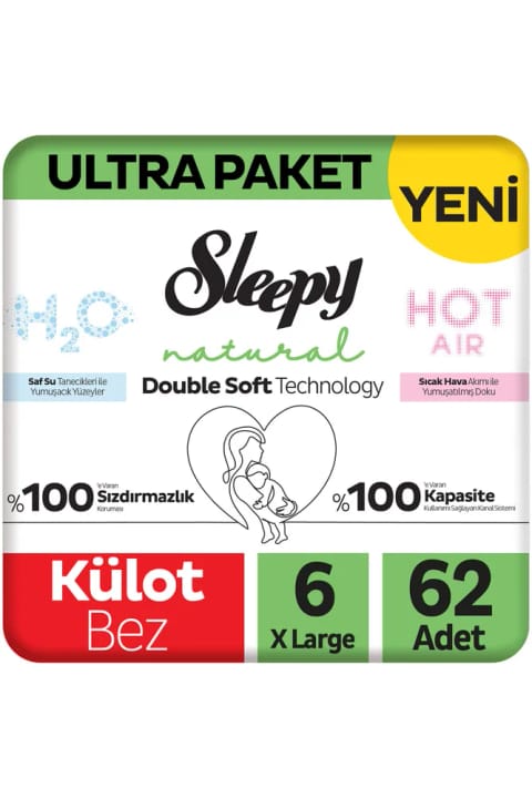 Sleepy Natural Double Soft شورت آموزشی فوق نرم سایز ۶ ایکسلارژ ۶۲ عددی