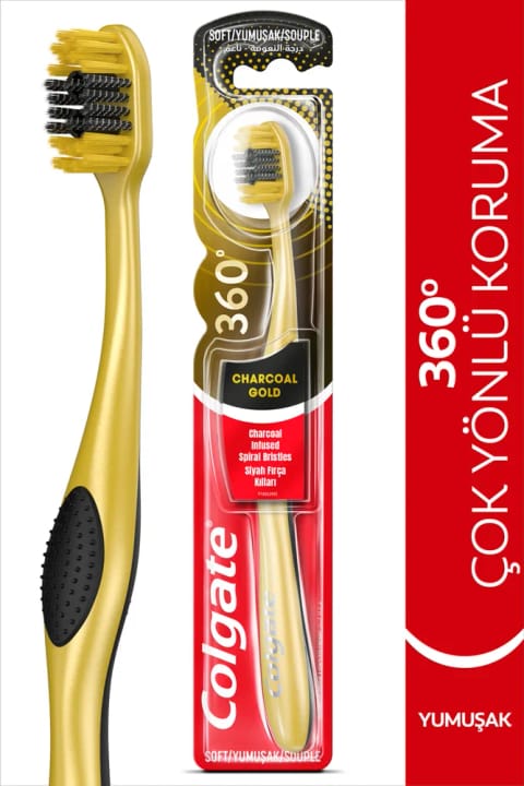 Colgate 360 Charcoal Gold مسواک نرم محافظت چندکاره برای مراقبت از دهان