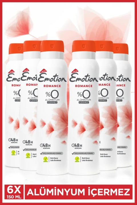 Emotion Romance زنانه دئودورانت وگان 6×150ml خشک شدن سریع، بدون جای باقی ماندن