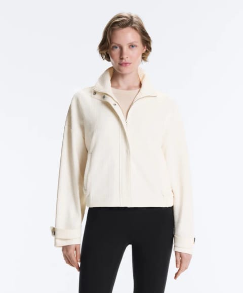 Cotton blend striped cropped jacket
