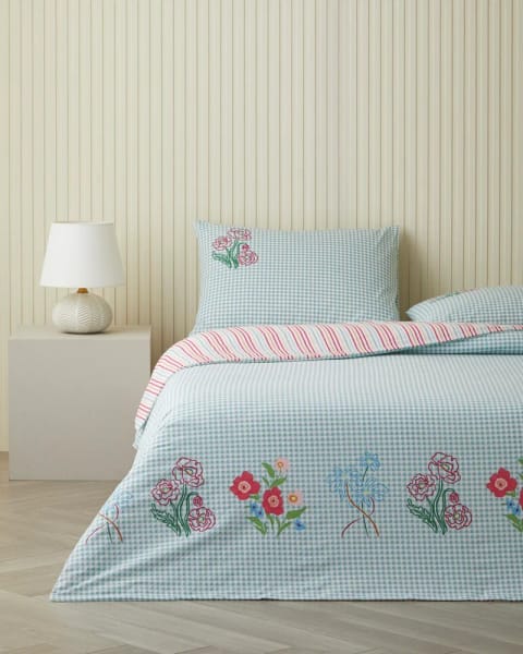 ست ملحفه یک نفره پنبه‌ای Pastel Gingham ۱۶۰×۲۲۰ سانتی‌متر صورتی - نارنجی