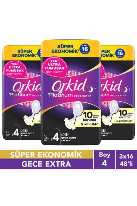 Orkid Platinum شب اکسترا (سایز ۴) ۱۶ عددی سوپر اقتصادی نواربهداشتی ×۳