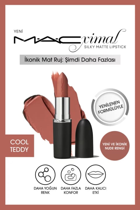 رژ لب مات ابریشمی M·A·C M·A·Cximal با اثر مرطوب‌کنندگی و رنگ intense