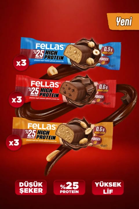 پروتئین بار پرپروتئین با روکش شکلات Fellas (۴۰ گرم) - جعبه مخلوط (۳ × ۳)