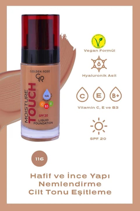 Golden Rose Moisture Touch کرم پودر شماره 116 - مرطوبکننده حاوی Hyaluronic Acid