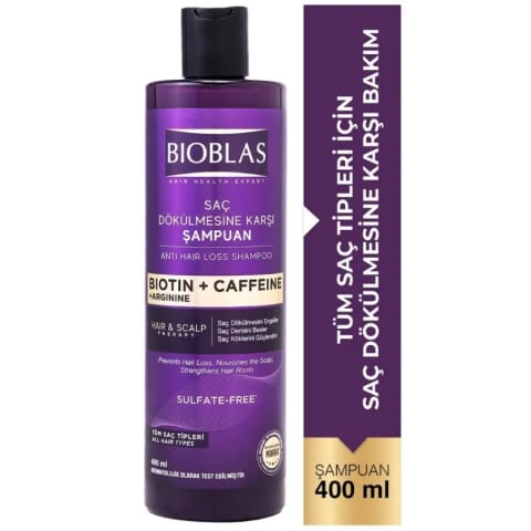 Bioblas شامپو ضد ریزش مو کافئین، آرژنین و بیوتین 400 میلی‌لیتر