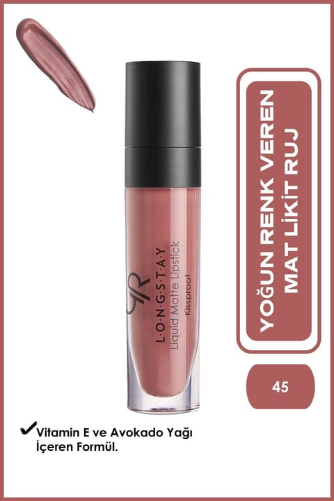 Golden Rose Longstay Liquid Matte Lipstick No: 45 - رژ لب مایع مات ماندگار و ضد پخش