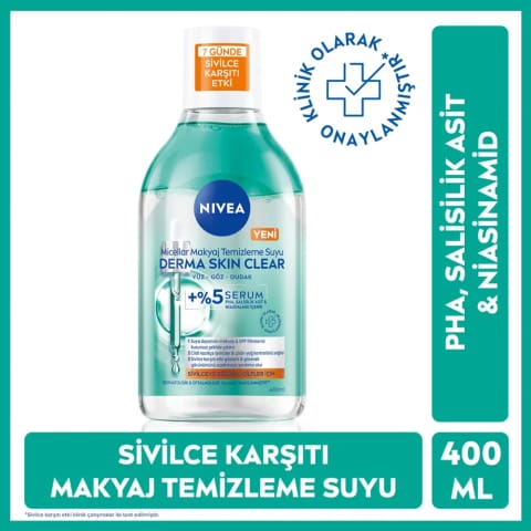 Nivea Derma Skin Clear Serum دو فاز میسلار واتر پاک‌کننده آرایش 400 میلی‌لیتری