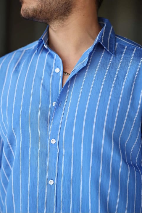 پیراهن مردانه Valiberta Scorsese راهراه Relaxed Fit - آبی Parlement