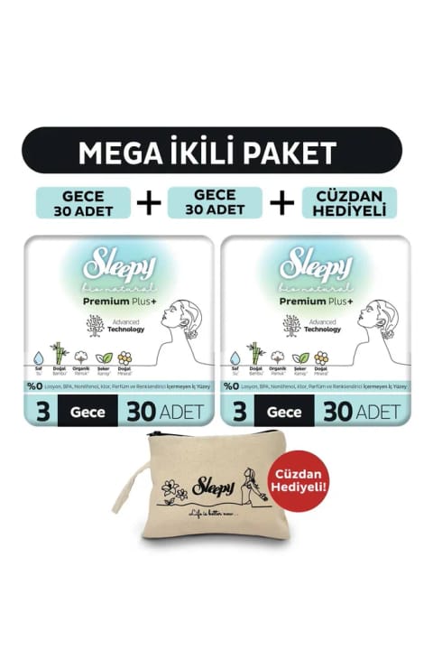 Sleepy Bio Natural Premium Plus پد بهداشتی شبانه بسته بزرگ ۳۰ عددی