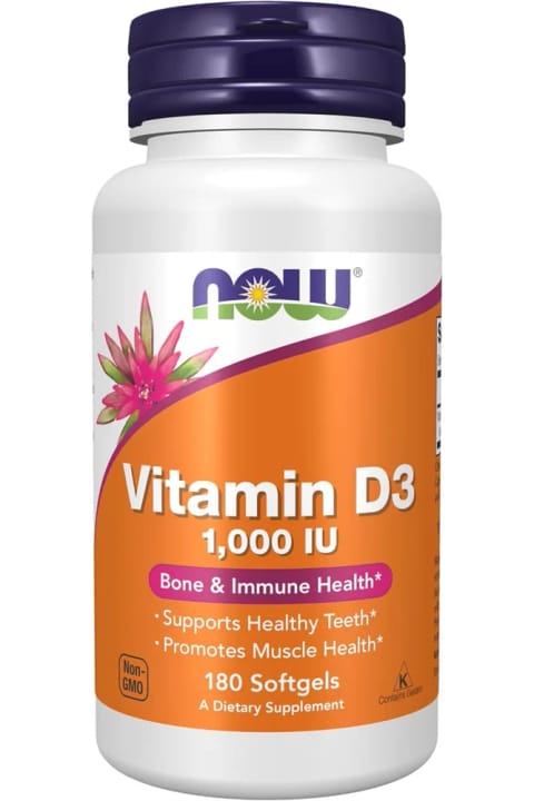 Now Foods ویتامین D-3، 1000 واحد بینالمللی، 180 نرمژل