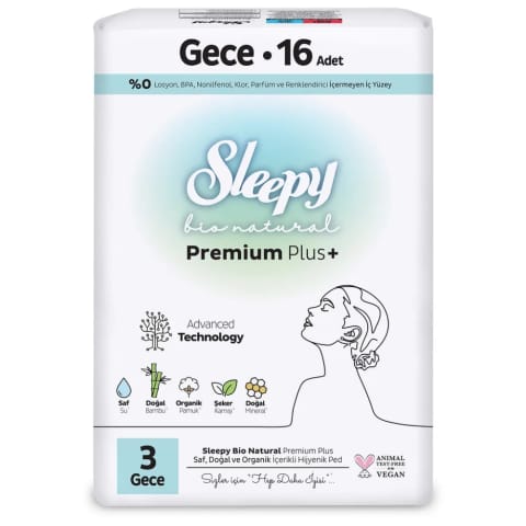 Sleepy Bio Natural Premium Plus+ (سایز 3) نواربهداشتی شبانه سوپر اکو ۱۶ عددی