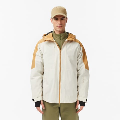 کاپشن کرم مردانه Lacoste مدل Relaxed Fit با کلاه و طرح رنگ‌بلاک
