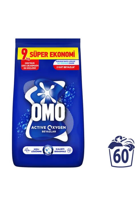 OMO Active Oxygen پودر لباسشویی مخصوص لباسهای سفید ۹ کیلوگرم