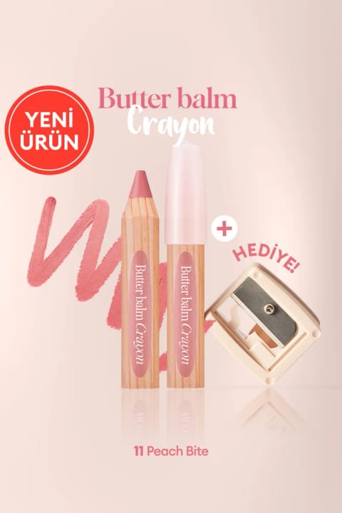 CLIO کرمی، بالم لب رنگی مدادی و تراش Butter Balm Crayon — 011 Peach Bite