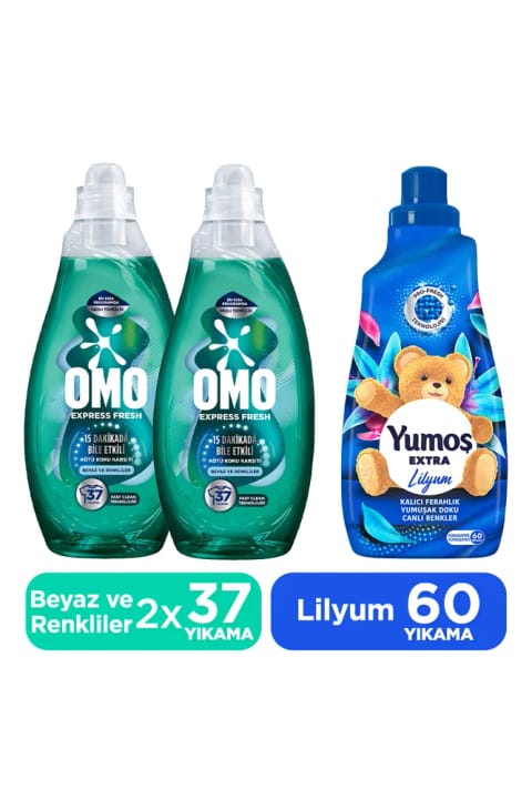 Yumoş Extra کنسانتره نرمکننده لباس Lilyum 1440ml + Express Fresh Köt...