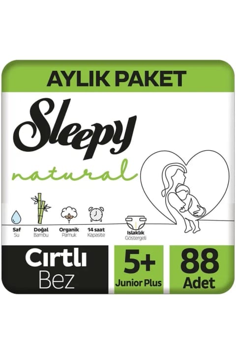 Sleepy Natural بسته ماهانه پوشک کودک ۵+ سایز Junior Plus ۸۸ عددی