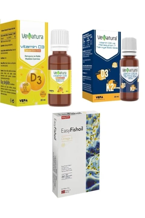وناتورا D3K2 20 میلی لیتر قطره + D3 1000 واحد بینالمللی قطره + روغن ماهی ایزیفیش برای بزرگسالان