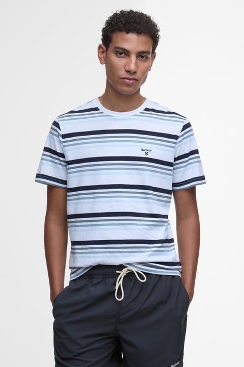تیشرت آستینکوتاه مردانه Barbour مدل Houstead Stripe طرح راهراه فیت دوخت سفید WH11