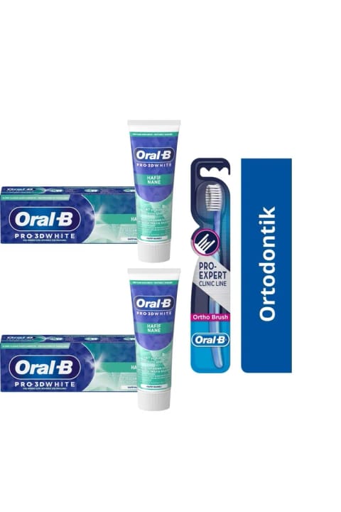 Oral-B 3D White خمیردندان نعناع ملایم 75 میلیلیتر و برس ارتودنسی Pro-Expert Clinic Line