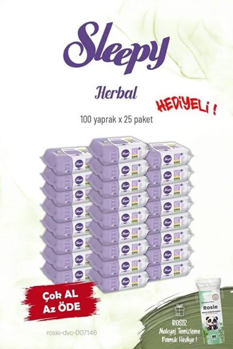 دستمال مرطوب گیاهی Sleepy 25 عددی بسته 100 تایی