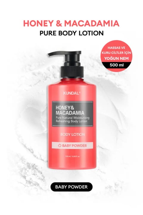 لوسیون بدن مرطوبکننده و مغذی Kundal Honey & Macadamia — 500ml Baby Powder