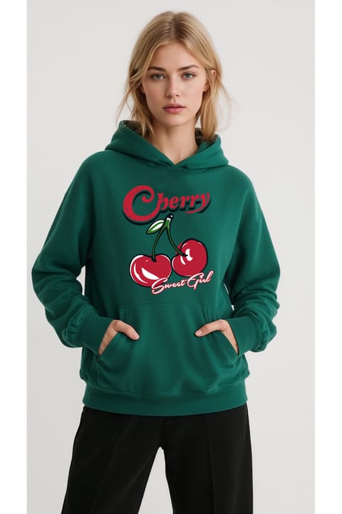 سویشرت اورسایز یونیسکس uyguntarz طرح Sweet Girl Cherry