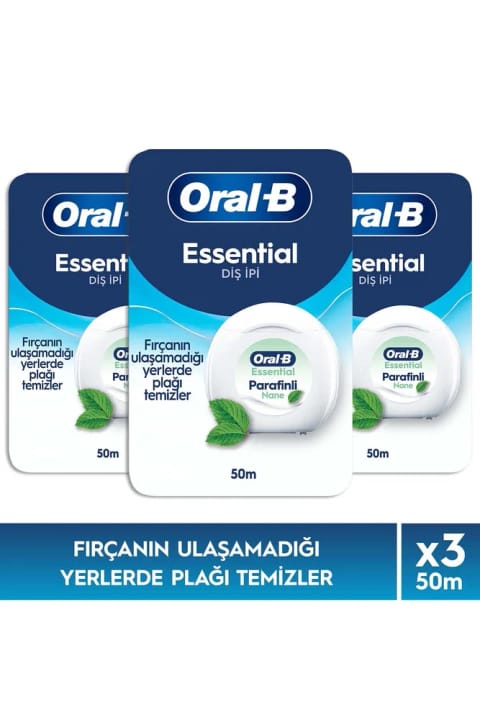 Oral-B Essential نخ دندان، پاک‌کننده پلاک، نخ دندان پارافینه با طعم نعناع، ۵۰ متر × ۳