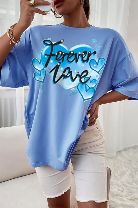 uyguntarz تیشرت اورسایز یونیسکس چاپ Forever Love
