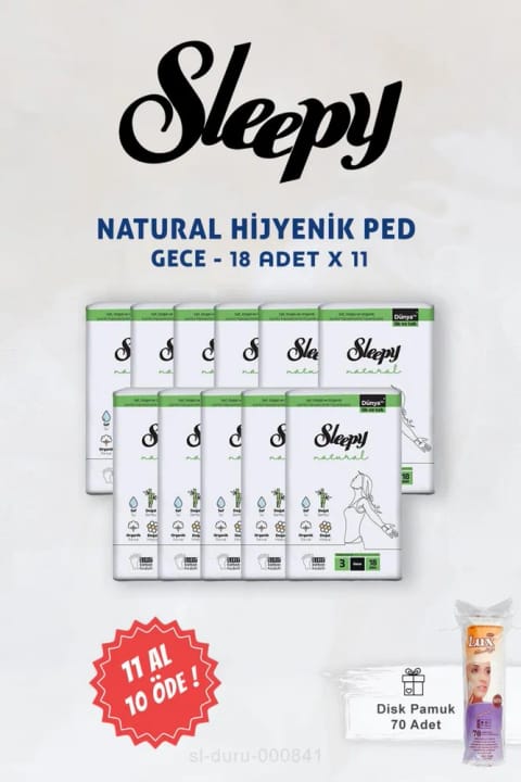 Sleepy Natural Ultra نوار بهداشتی شبانه ۱۸ عددی + پنبه دیسک ۷۰ عددی