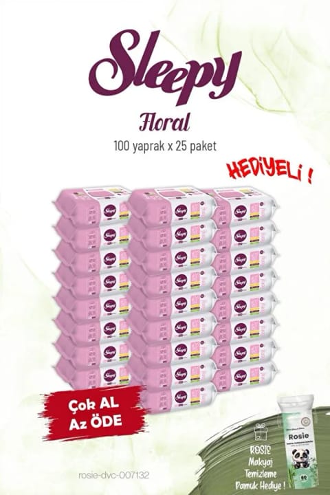 Sleepy 25'li Floral دستمال مرطوب شخصی 100 عددی و Rosie