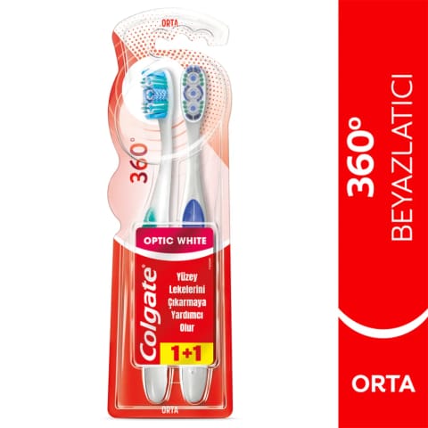 Colgate 360 Optik Beyaz مسواک سفیدکننده متوسط با پاککننده زبان و گونه
